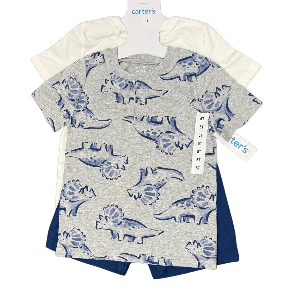 CARTER'S 5T SHORTS AND T-SHIRT SET BLUE & WHITE DINOSAUR PRINT